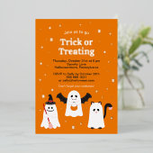 ハロウィンのお菓子をもらいにくる可愛いお化け カスタム 箔招待状 (立ち正面)