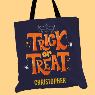 ハロウィンのお菓子をもらいにくる可愛いクモのイラスト ハロウィンパーティーグッズ 名入れ可能 トートバッグ