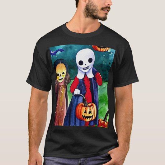 ハロウィンのお菓子をもらいにくる子供たち Tシャツ (正面)