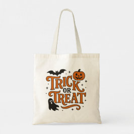 ハロウィンのお菓子をもらいにオレンジのタイポグラフィーと幽霊 トートバッグ