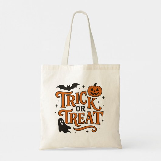 ハロウィンのお菓子をもらいにオレンジのタイポグラフィーと幽霊 トートバッグ (裏面)
