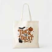 ハロウィンのお菓子をもらいにオレンジのタイポグラフィーと幽霊 トートバッグ (正面)