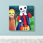 ハロウィンのお菓子をもらいに来た子供たち キャンバスプリント (インサイチュ (ウッドフロア))