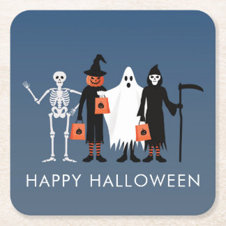 ハロウィンのお菓子をもらいに来た子供たち スクエアペーパーコースター