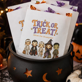 ハロウィンのお菓子をもらう子供のコスチューム水彩画 フェイバーバッグ