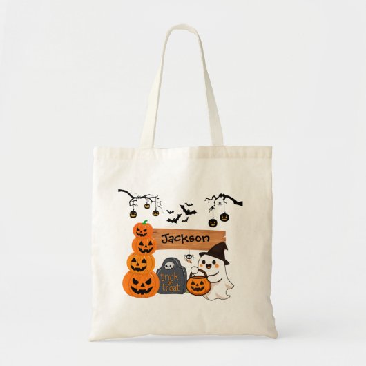 ハロウィンのお菓子をもらう子供用カスタムバック トートバッグ (正面)