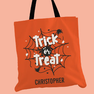 ハロウィンのお菓子をもらおう!クモの巣のハロウィンパーソナライズデザイン トートバッグ