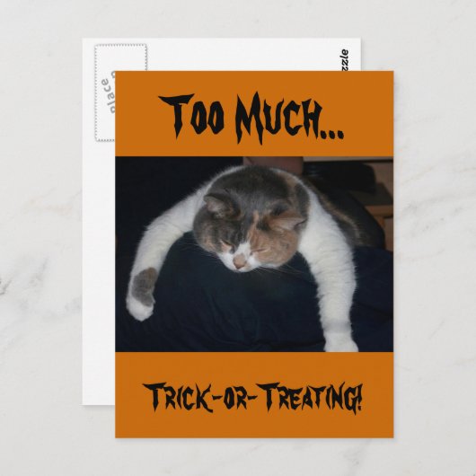 ハロウィンのお菓子を取るのが多すぎる！ ポストカード (正面/裏面)