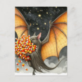 ハロウィンのお菓子を持ったコウモリ ポストカード (正面)