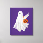 ハロウィンのお菓子を集めるオバケとカボチャのバケツ キャンバスプリント (正面)
