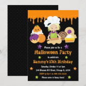 ハロウィンのお菓子作り誕生日パーティー 招待状 (正面/裏面)