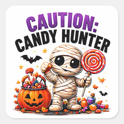 ハロウィンのお菓子狩りに注意 おもしろミイラの名言 スクエアシール (正面)