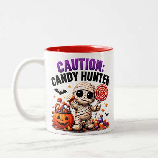 ハロウィンのお菓子狩りに注意 おもしろミイラの名言 ツートーンマグカップ (左)