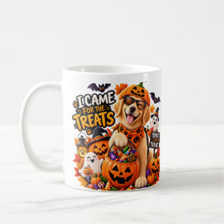 ハロウィンのお菓子目当てで来たよ ワンコの面白Tシャツ コーヒーマグカップ