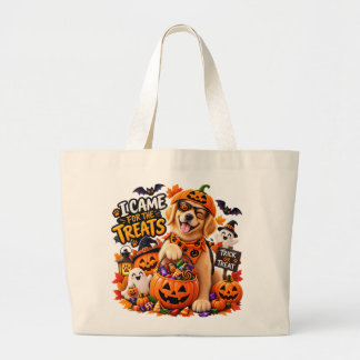ハロウィンのお菓子目当てで来たよ ワンコ ラージトートバッグ
