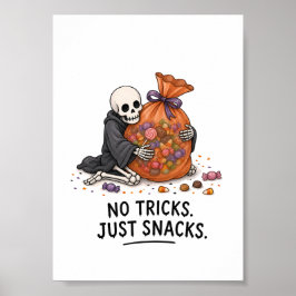ハロウィンのお菓子袋を持つスケルトンのイラスト ポスター