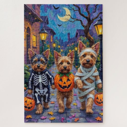 ハロウィンのお菓子配りをするオーストラリアン・テリア ジグソーパズル (縦)