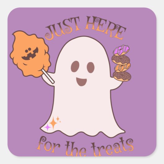 ハロウィンのお菓子 おばけとスイーツ パーティー スクエアシール (正面)