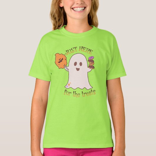 ハロウィンのお菓子 ゴーストとスイーツ Tシャツ (正面)