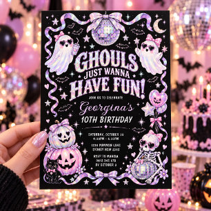 ハロウィンのお誕生日おめでとうゴースト ガールズ ジャスト ワナ ハヴ ファン 招待状