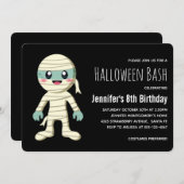 ハロウィンのお誕生日おめでとうマミーモンスター 招待状 (正面/裏面)