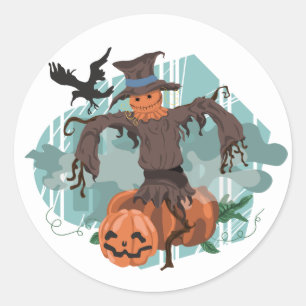 ハロウィンのかかし場面 ラウンドシール