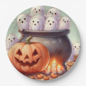 ハロウィンのかぼちゃとおばけ ペーパープレート (正面)