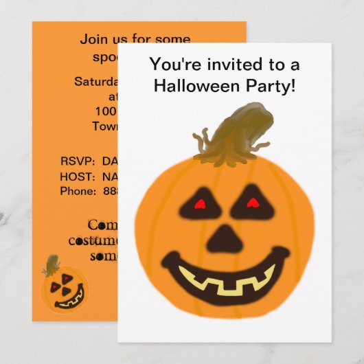 ハロウィンのかぼちゃとお化けパーティー招待状 招待状 (正面/裏面)
