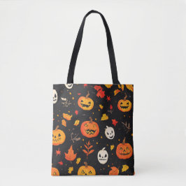 ハロウィンのかぼちゃとはっぱの楽しいプリント トートバッグ