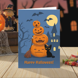 ハロウィンのかぼちゃと黒猫 カード