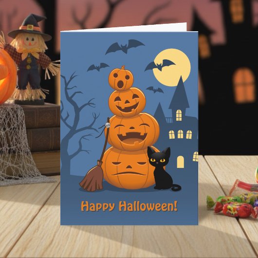 ハロウィンのかぼちゃと黒猫 カード