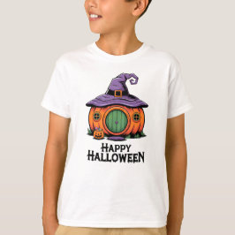 ハロウィンのかぼちゃのコテージと魔女の帽子の屋根 Tシャツ