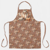 ハロウィンのかぼちゃのポットと秋の花のイラスト エプロン (正面)