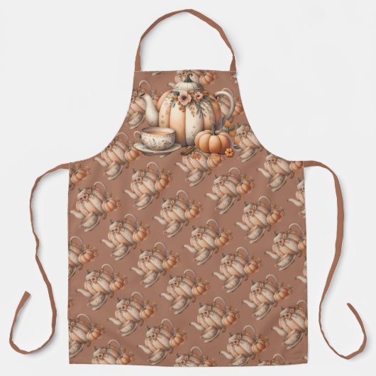 ハロウィンのかぼちゃのポットと秋の花のイラスト エプロン (正面)