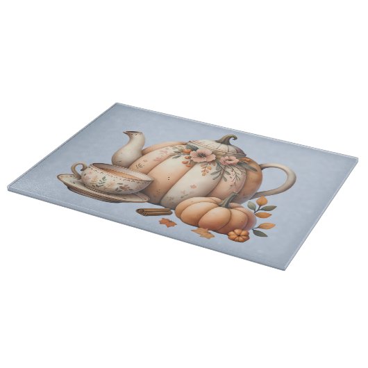 ハロウィンのかぼちゃのポットと秋の花のイラスト カッティングボード (角)