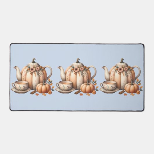 ハロウィンのかぼちゃのポットと秋の花のイラスト デスクマット (正面)