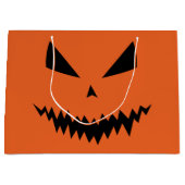ハロウィンのかぼちゃのランタン 黒い顔 オレンジ ラージペーパーバッグ (正面)
