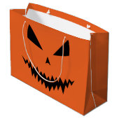 ハロウィンのかぼちゃのランタン 黒い顔 オレンジ ラージペーパーバッグ (裏面アングル)