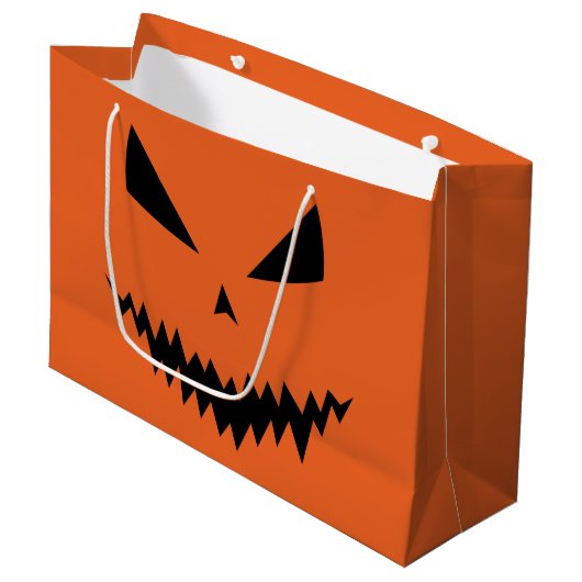 ハロウィンのかぼちゃのランタン 黒い顔 オレンジ ラージペーパーバッグ (正面アングル)