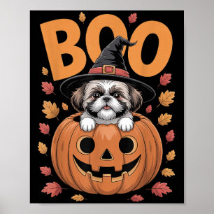 ハロウィンのかぼちゃの上のシーズー、ハロウィンのシーズーのコスチューム ポスター