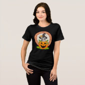 ハロウィンのかぼちゃの中の子猫 トライブレンドTシャツ (正面全面)