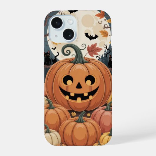 ハロウィンのかぼちゃの収穫月iPhone / iPadケース iPhone 15ケース (裏面)