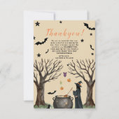 ハロウィンのかぼちゃの壺の怖い黒い魔女 サンキューカード (正面)