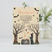 ハロウィンのかぼちゃの壺の怖い黒い魔女 サンキューカード (スタンド正面)