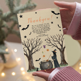 ハロウィンのかぼちゃの壺の怖い黒い魔女 サンキューカード