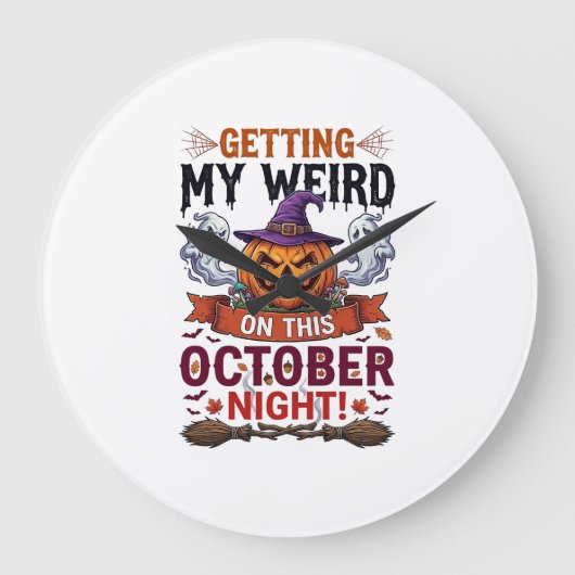 ハロウィンのかぼちゃの幽霊の魔法使いの帽子がおかしい_1 ラージ壁時計 (正面)