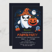ハロウィンのかぼちゃの幽霊 招待状 (正面/裏面)