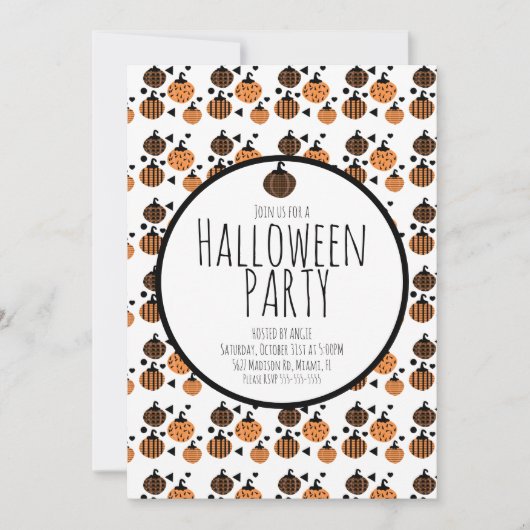 ハロウィンのかぼちゃの模様の誕生日パーティーイベント 招待状 (正面)