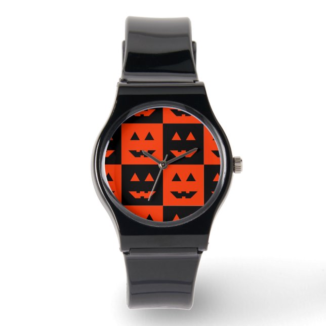 ハロウィンのかぼちゃの顔のスクエア 腕時計 (正面)