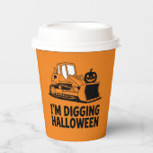 ハロウィンのかぼちゃの顔トラクターの子供たちを掘っています 紙コップ (正面)